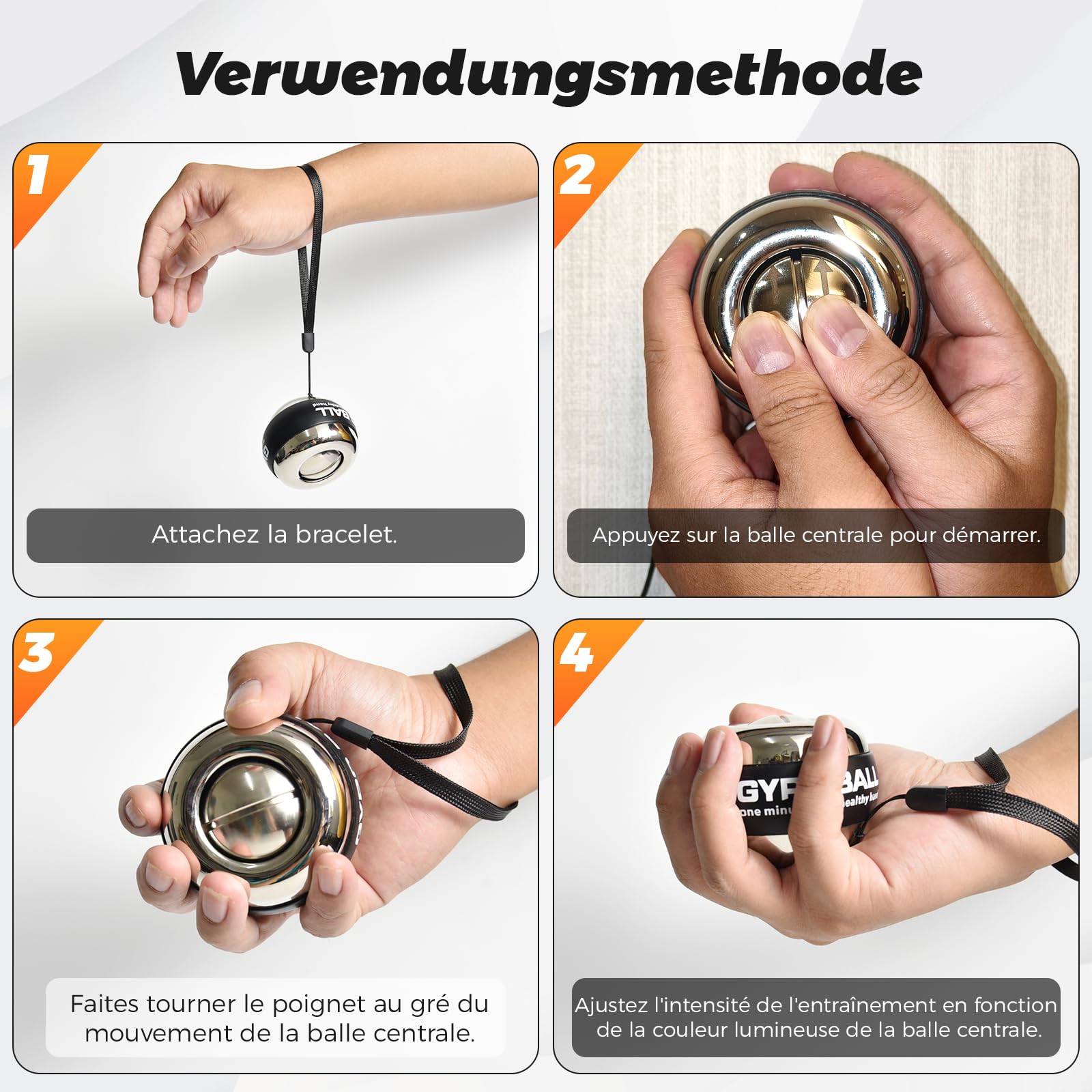 Boule de Gymnastique en Métal Plein, Balle d'entraînement pour Poignets, Départ Automatique, Résistance à 5 Niveaux, Entraîneur d'avant-bras Gyroscopique, pour le Renforcement des Bras, des