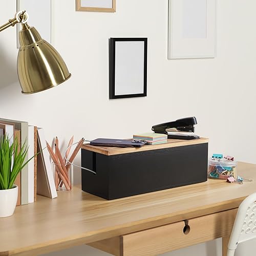 Miniatura 8 de Bivvclaz Caja grande de organización de cables, caja organizadora de cables de madera para escritorio, piso, oficina para ocultar cables de
