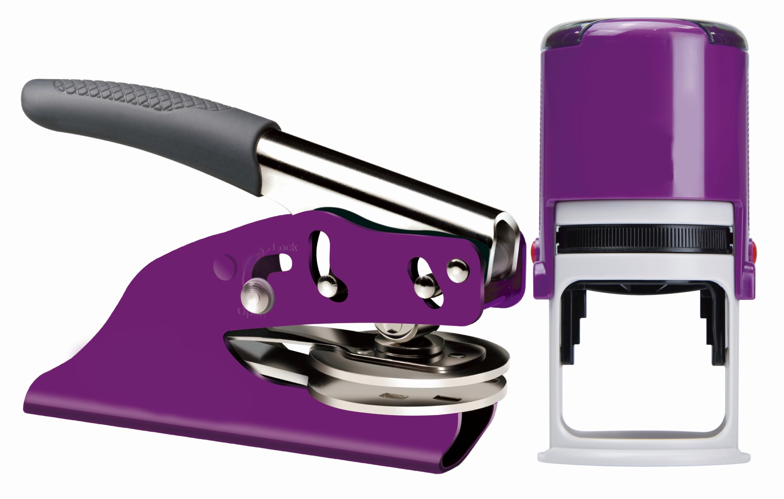 South Carolina Notary Seal Embosser Bundle with Round Self Inking Stamp | (Purple, 2-Items)