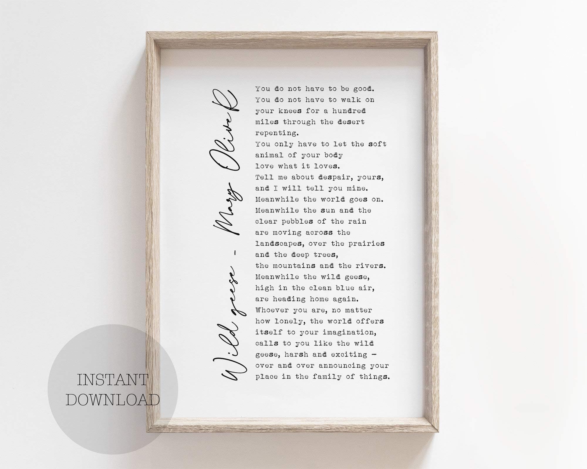 Farmhouse Frame Wood Sign, Mary Oliver Wild Geese Poem Quote Wall Art Decor Poster Print Gift for Readers, 8 x 12 Inch Rustic Wood Sign with Frame