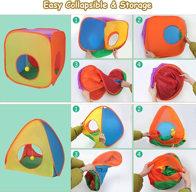 Foto 6 de 8 de Hsdbuy Túneles para gatos de interior con cubo de tienda de campaña, combo de juguetes plegables