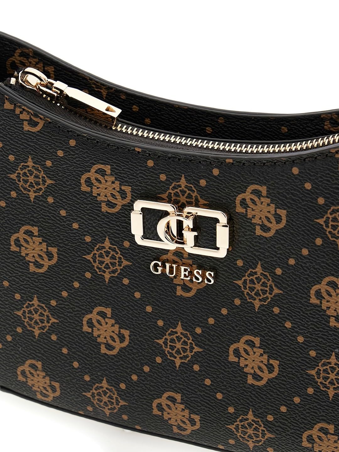 GUESS bolso de hombro Emelie Logo Top Zip Shoulder Bag Espresso Logo marrón oscuro