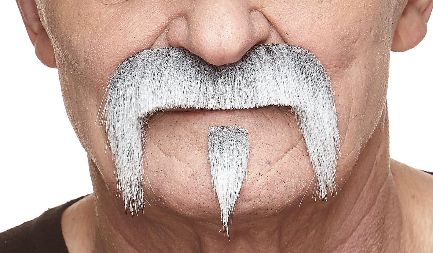 Mustaches Fake Mustache, Self Adhesive, Novelty, The Zappa False Facial Hair, Gray with White Color