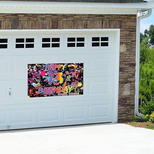 Miniatura 7 de Joyiou Cartel de fondo de decoración de fiesta de feliz cumpleaños 13 que brilla en la oscuridad para niñas y niños, suministros de letreros de neón