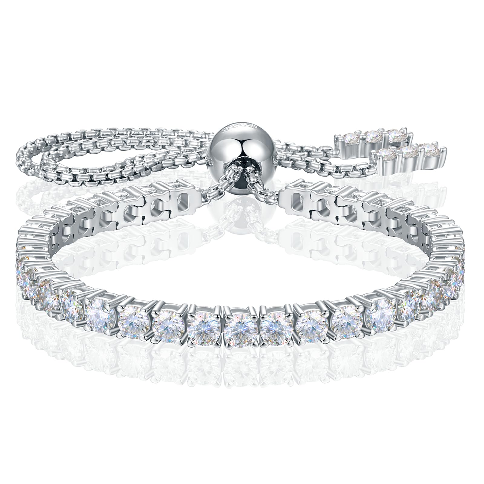 YIMERAIREMoissanite Bracelet 925 Sterling Silver Tennis Bracelet For Women Adjustable White Gold Solitaire Diamond Bracelets Birthday Christmas Thanksgiving Day Gifts For Her