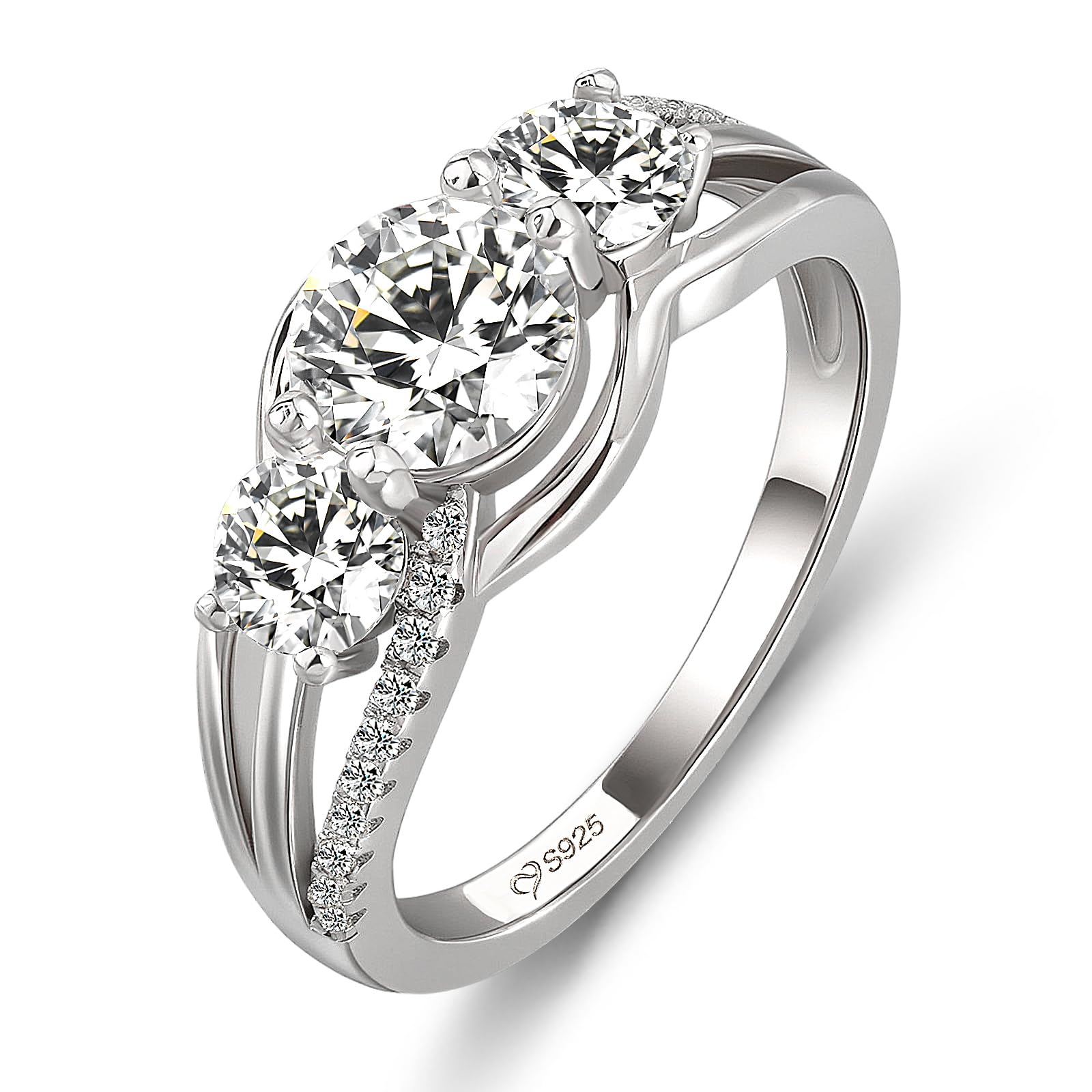 Jeulia Damen Moissanit Ringe Retro Drei Steine Verlobungsring 1ct Rundschliff Ehering GRA Zertifiziert Tauring mit Zirkonia Tauring Farbe D VVS1 Sterlingsilber Ring für Frauen Geschenk