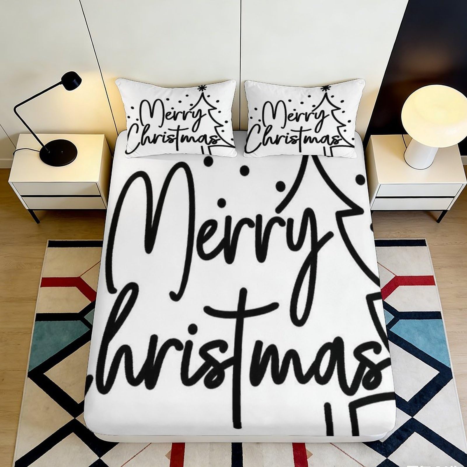 Pnayamiorkfel Style-7 3D Printed Merry Christmas Fitted Sheet Microfiber Soft Breathable Christmas Tree Bed Cover For Bedroom Guest Room Decor 90X200x25cm