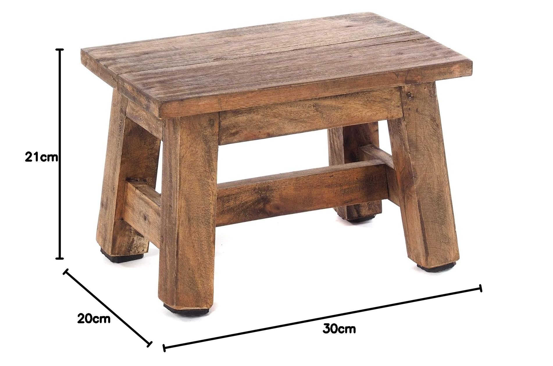 Tabouret De Siège Vintage Rustique En Teck - 41 X 42 X 24 Cm (H X L X P