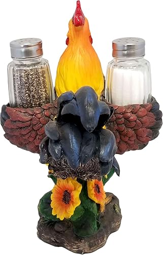 Miniatura 5 de DWK Juego de 3 piezas de 8 pulgadas de Spice to Crow About Country Rooster Salt and Pepper Shaker Figurine Display Holder Kitchen and Dining
