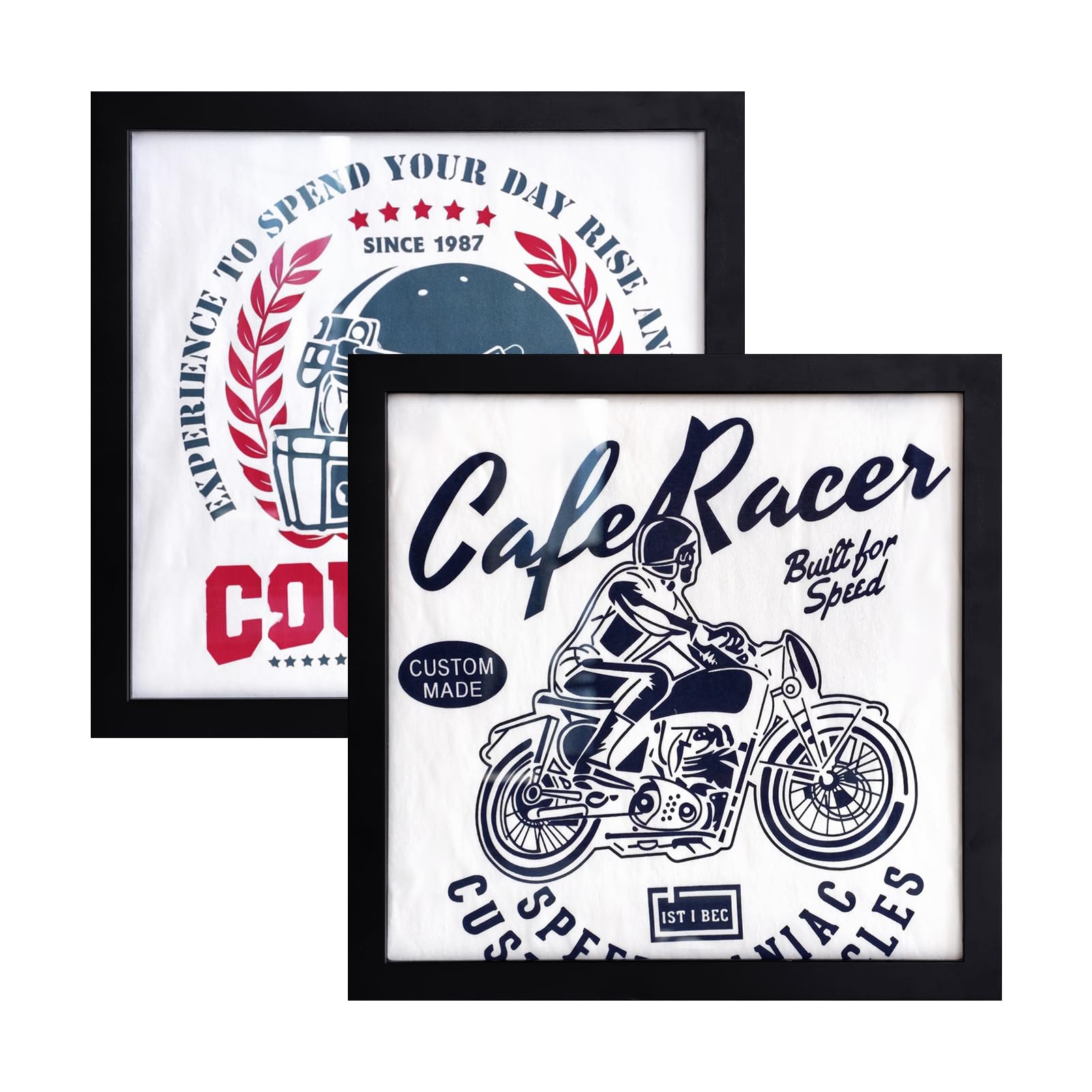 trlry 2 Pack T Shirt Display Frame, 13" x 13" Black Solid Wood Pine T Shirt Frame with Acrylic, 0.8" Depth of Usable Space Shadow Box, Display Case