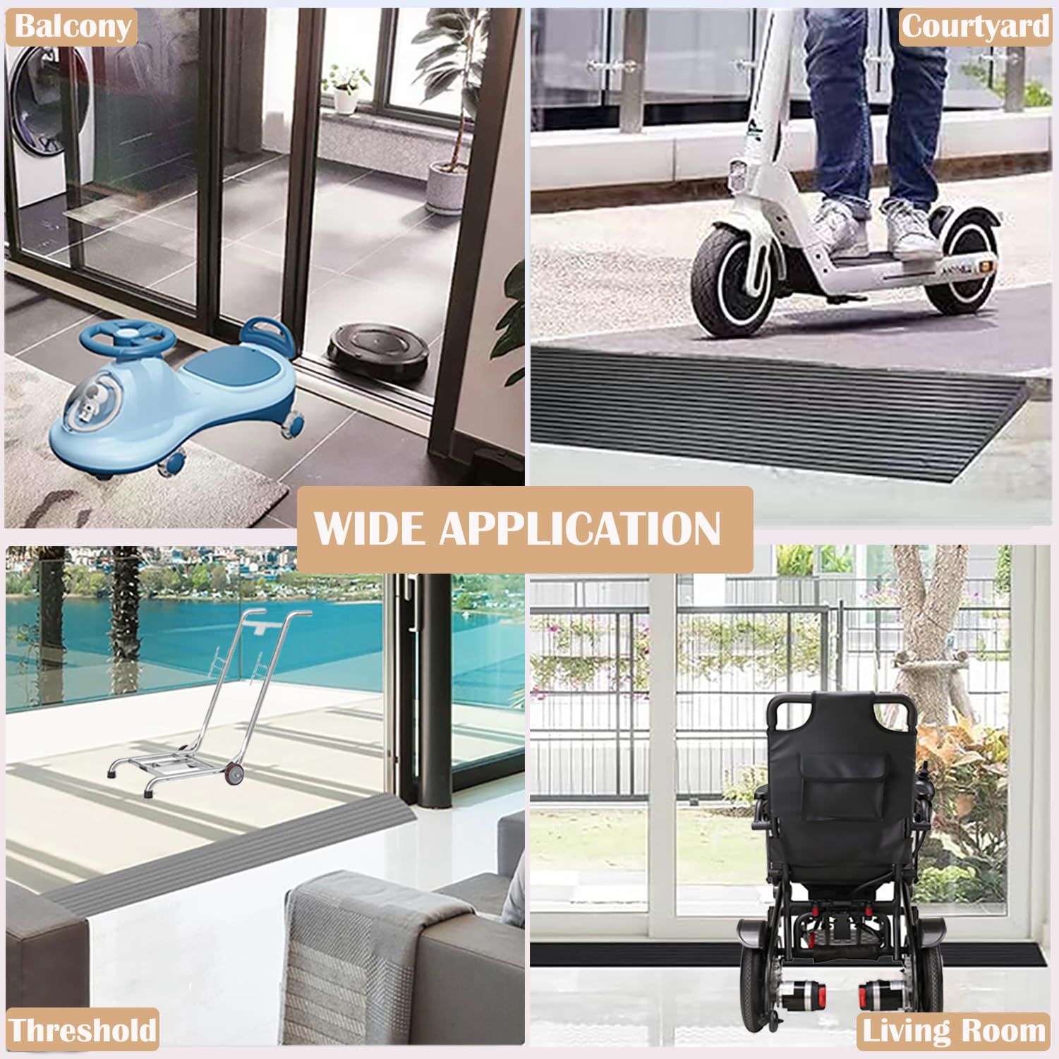 Rampa de goma para umbral de puerta, 6,5 x 2,5 x 100 cm, rampa para bordillos, robot aspirador de PVC, rampa de umbral de transición autoadhesiva, para silla de ruedas, cochecito de bebé, andador y
