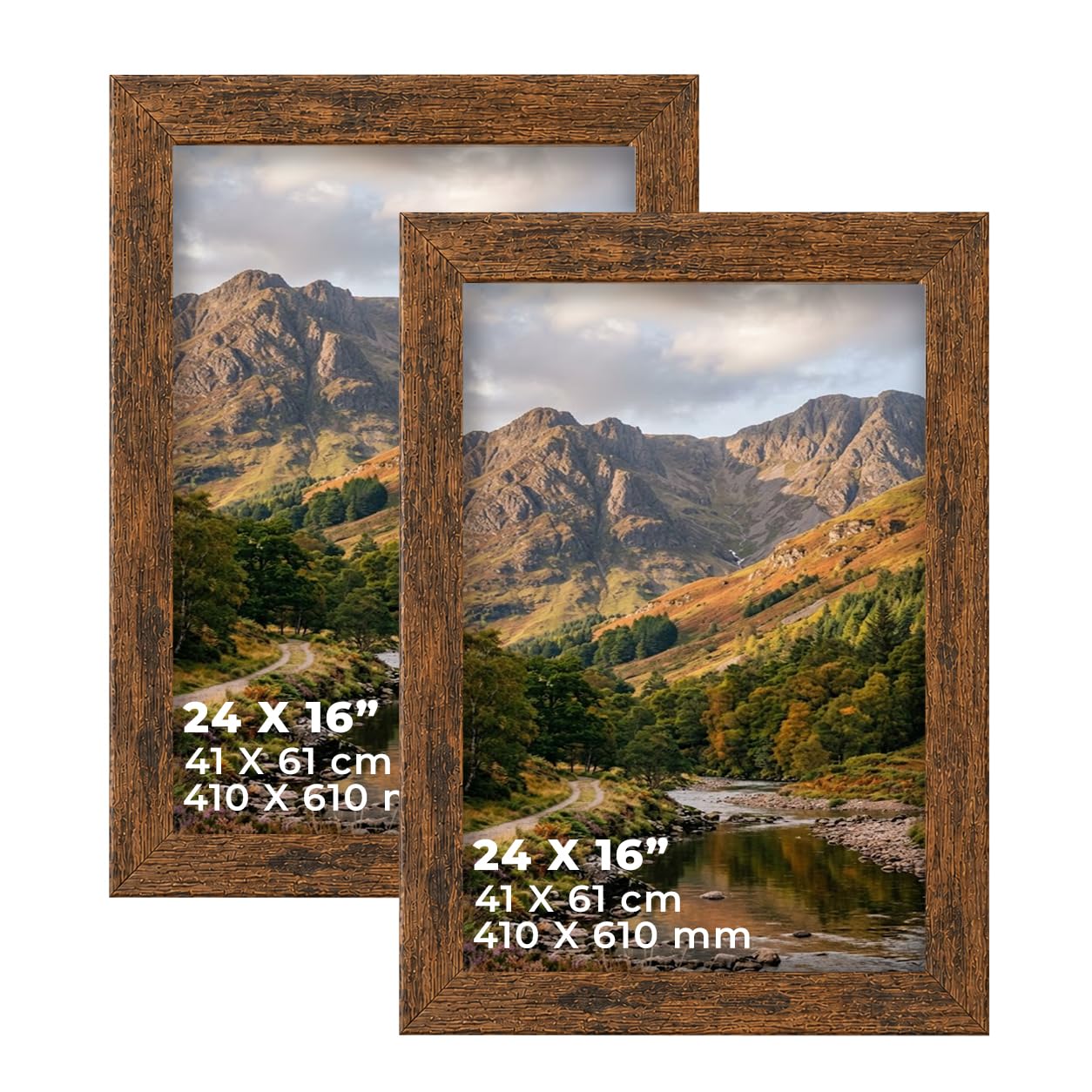 DECORO Rustic 24X16 (60.96X40.64 CM) Pack of 2 Picture Frame with Plexiglass Front & Engineered Wood Construction, Wall Hanging Display for Photos, Posters, Prints & Artwork, Portrait or Landscape