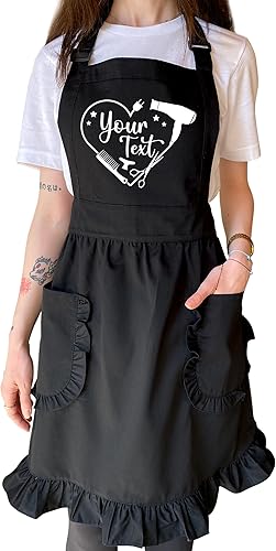 TEEAMORE Delantal con volantes personalizados para cocina, cocción, parrilla, limpieza, disfraz de criada, delantal retro con bolsillos