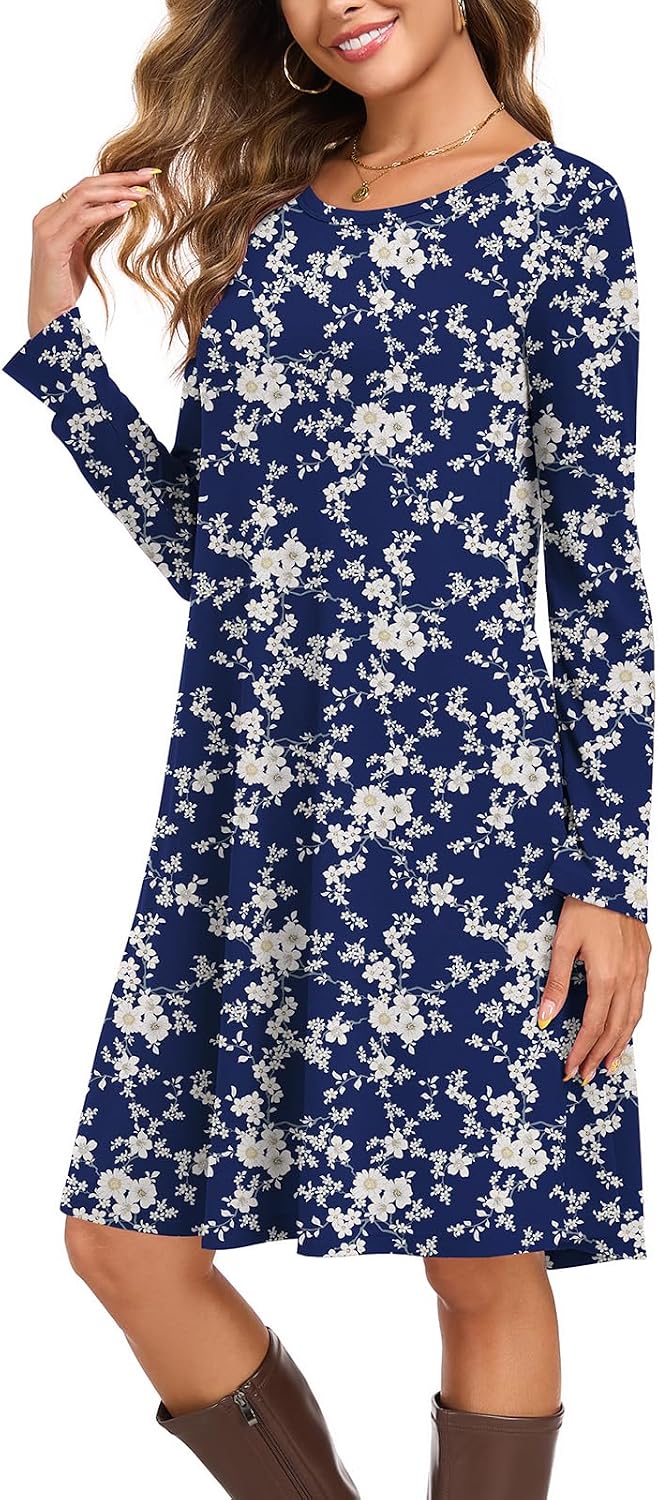 Womens Fall Winter Casual Long Sleeve T Shirt Dresses with Pockets image 2
