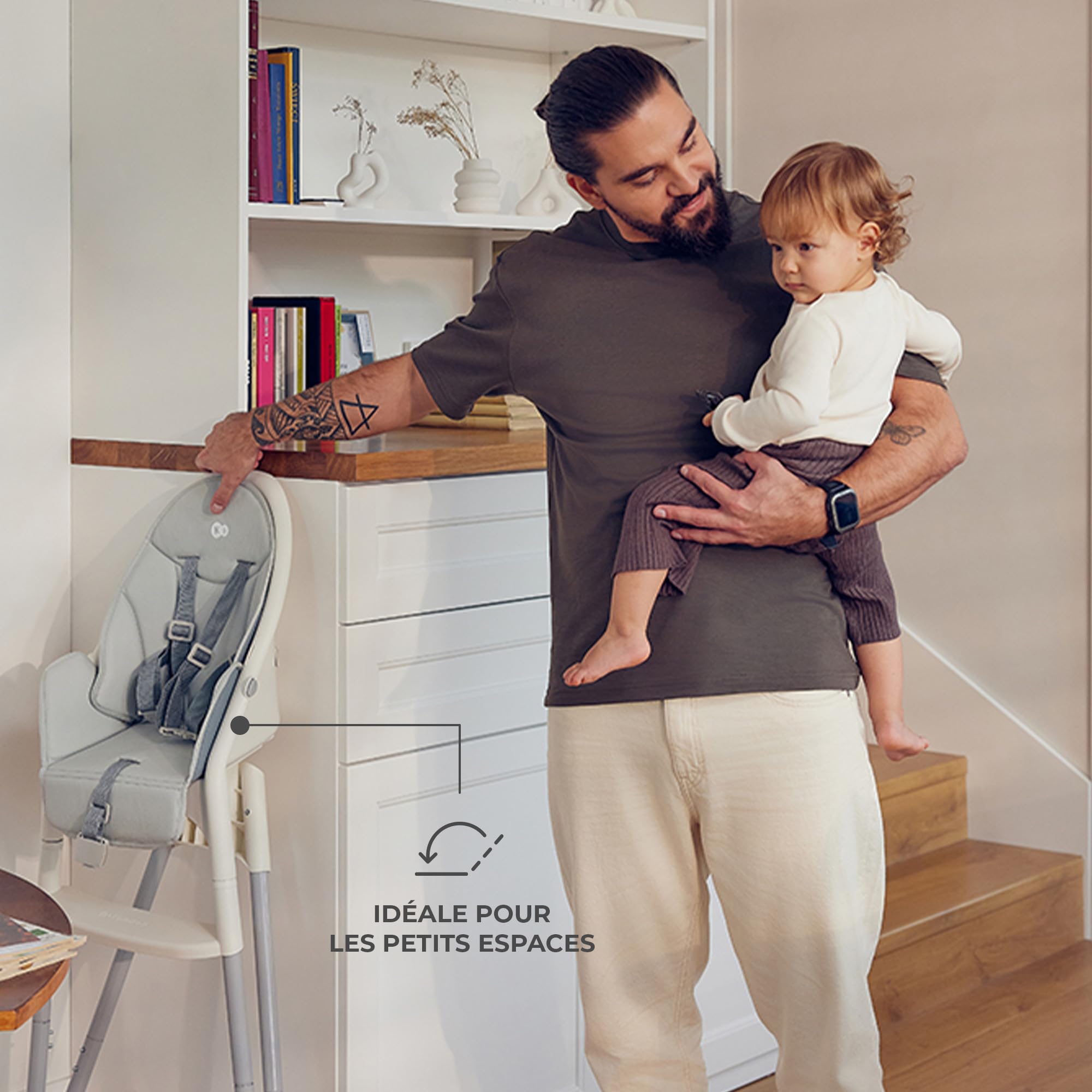 Kinderkraft DINNLY Chaise Haute Bébé Évolutive Réglable avec Plateau Gris Clair 20kg