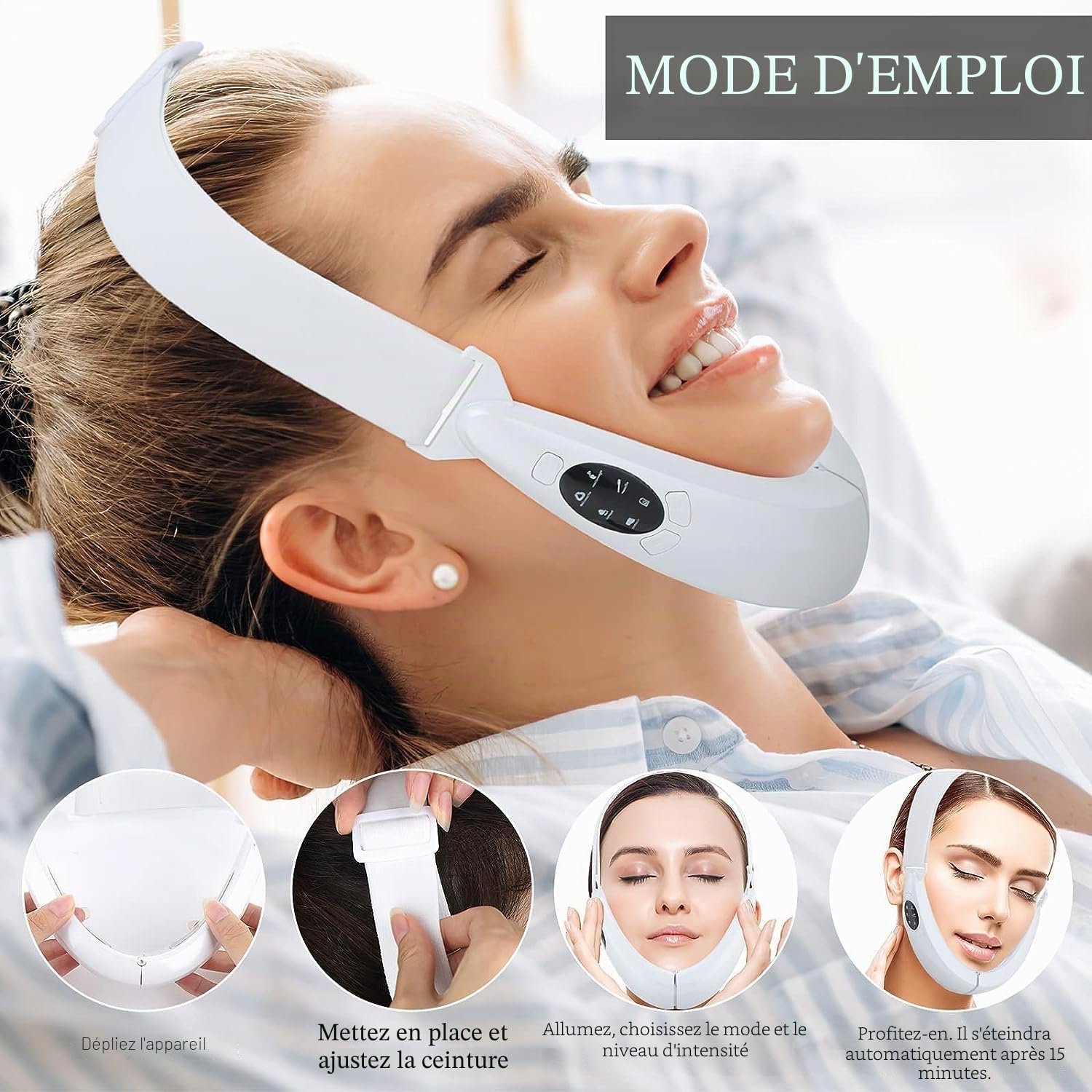 Éliminateur de Double Menton Appareil, Intelligent Lifting Visage Masseur Visage, EMS V Face Lifting Appareil Anti Rides Visage EMS Micro Courant Visage Double Menton Réducteur