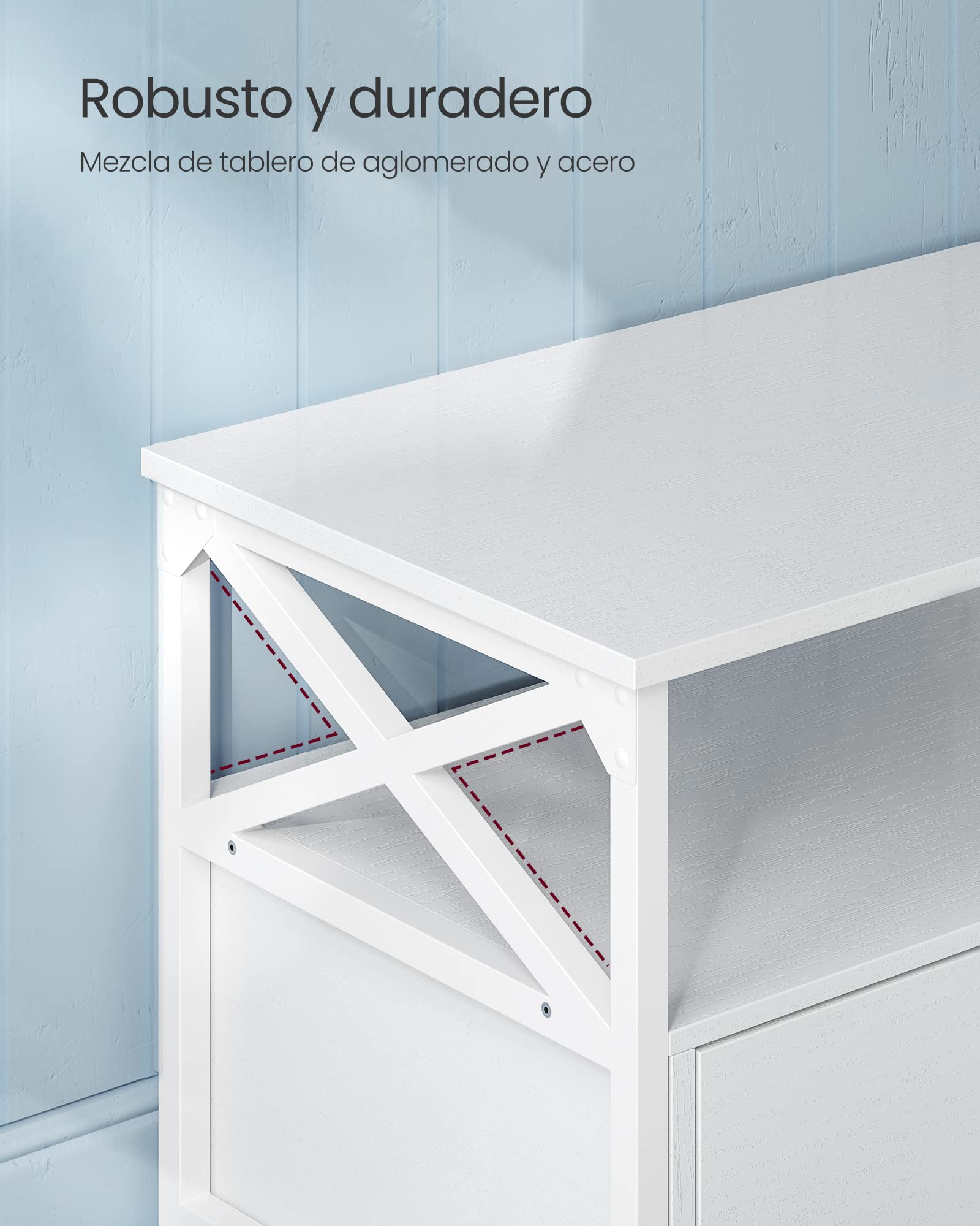 VASAGLE Mueble de TV, Mesa de TV de hasta 55 Pulgadas, con 2 Cajones y 2 Compartimentos Abiertos, 120 x 40 x 50 cm, para Salón, Dormitorio, Marco de Acero, Blanco LTV300B46