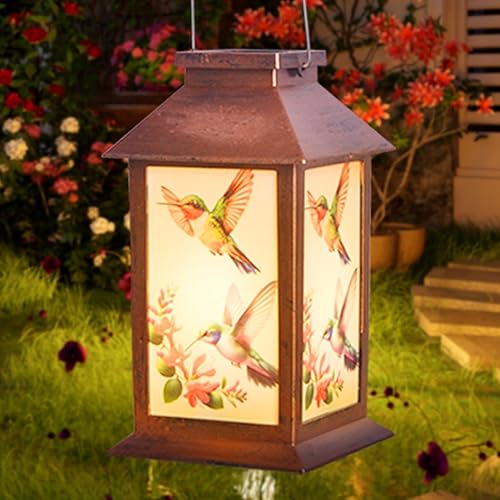 Vista 24 de JOBOSI Red Cap Green Colibrí Carillones de viento Regalos para mamá Carillones de viento Solares Colibríes Campanas de viento Brillantes Decoración