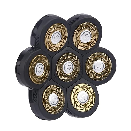 Miniatura 2 de Hojas de afeitar eléctricas de 7 cabezales, hoja flotante lavable, cabezal de afeitadora eléctrica de repuesto para hombres (negro + dorado)