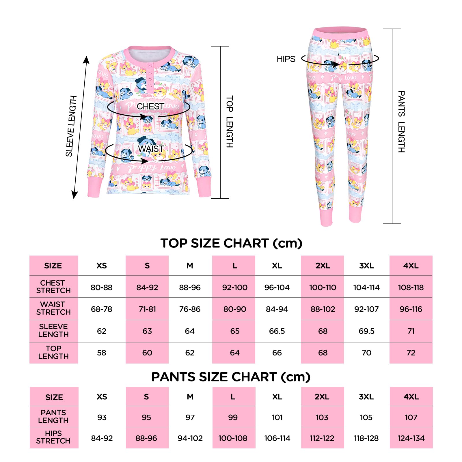 LittleForBig Conjunto de pijama de dos piezas para mujer, de manga larga, suave, transpirable, con texto en inglés "Puppy Love Little Blue"