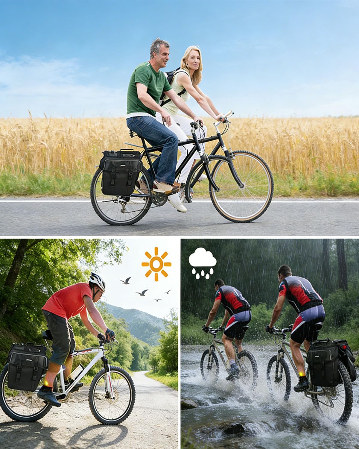 Sacoche de Vélo Porte Bagage, 30L Sac de Vélo Double Arrière avec Housse de Pluie