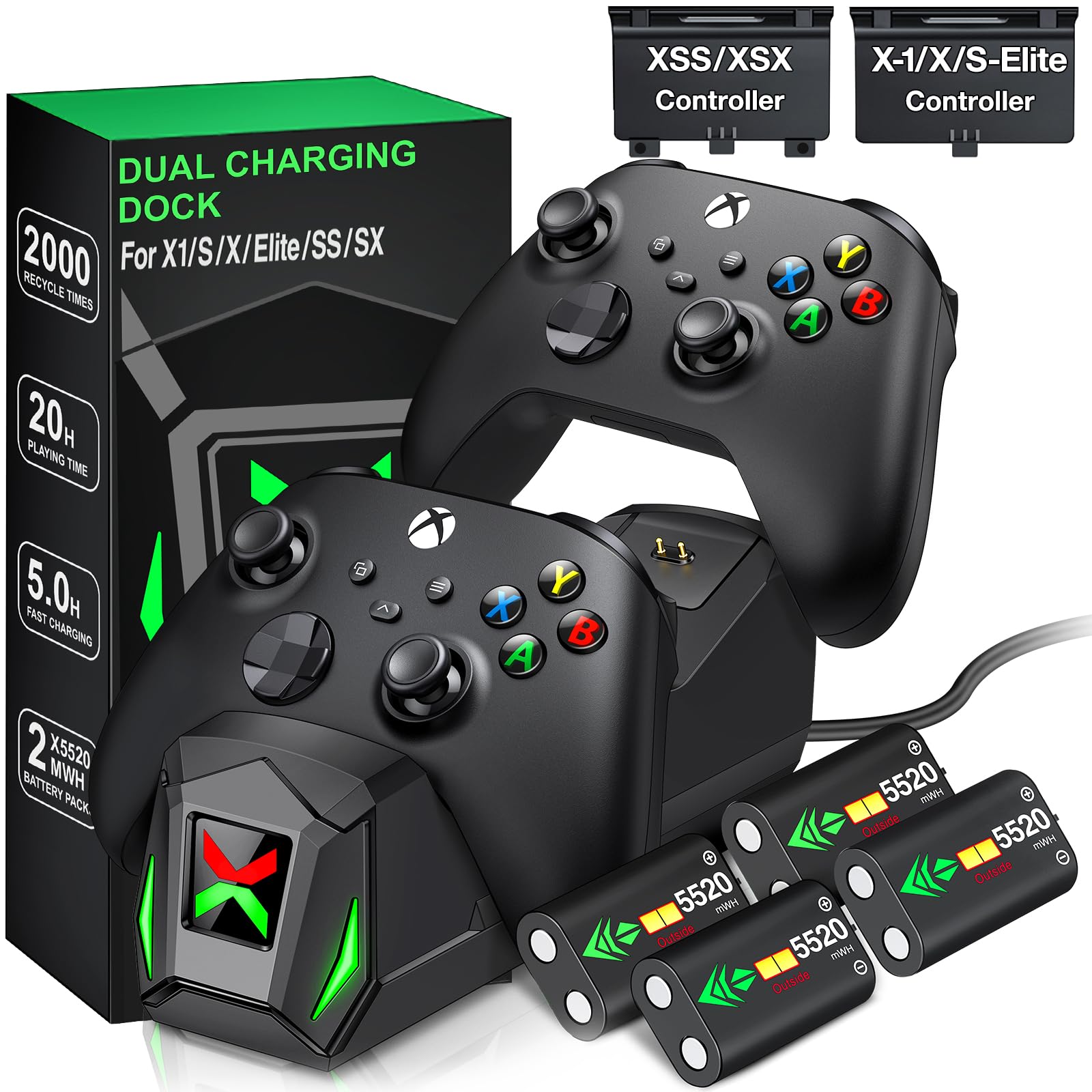 Upgraded Controller Charger Station with 2x6200mWh Rechargeable Battery Packs for Xbox One/Series X|S, Dual Charging Dock for Xbox One Battery Pack (Controller not Included) - Xbox One - Very Good - Used Controller - Image 8
