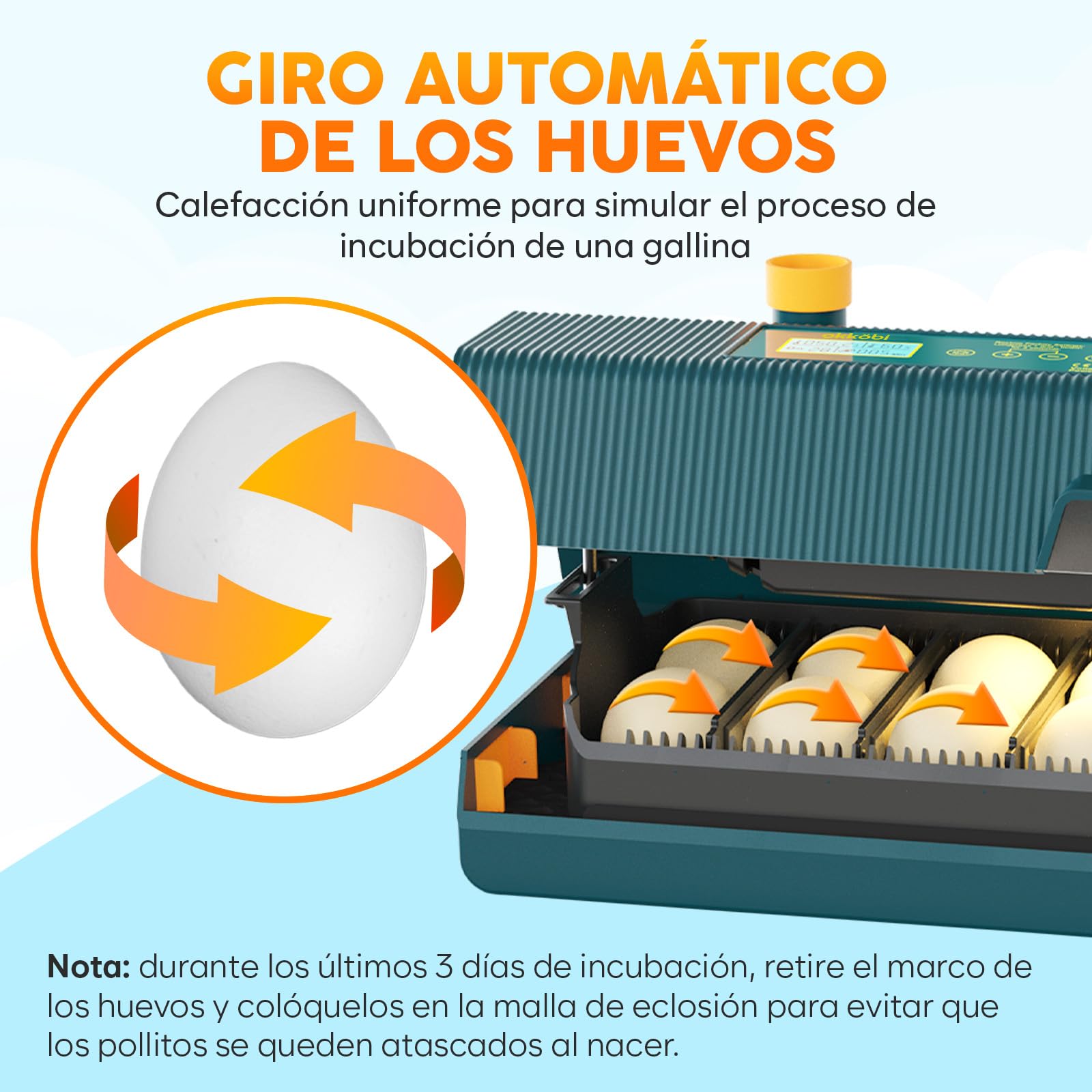 Okkobi M10 Incubadora Huevos Gallina - Ideal para todas las edades - Incubadoras de Huevos Automaticas - Volteo Automático y Control de Humedad - Verde y Amarillo