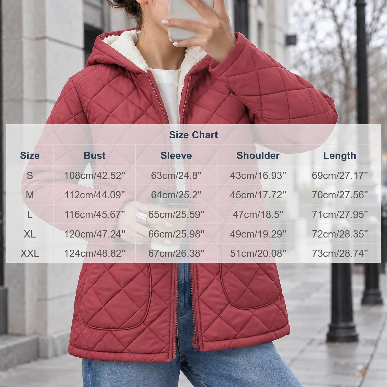 Steppjacke Damen Gepolsterte Übergangsjacke mit Kapuze Taschen Freizeit Winterjacke Reißverschluss Warm Gefüttert Fleecejacke Herbst Winter Outdoor Jacken Steppmantel