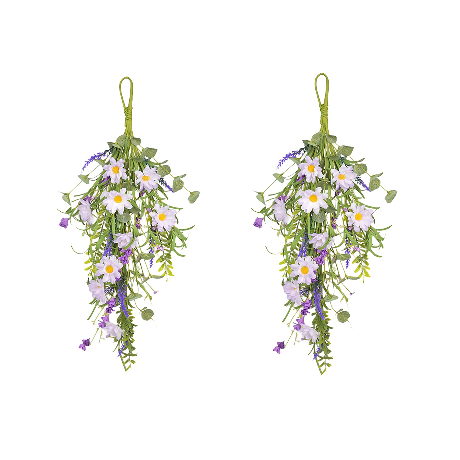 Rtway Purple 2Pcs Artificial Daisy Floral Swag Wreath,Artificial Teardrop Wreath Simulation Lavender Flower Swag Simulation Daisy Flower Pendant Wreath