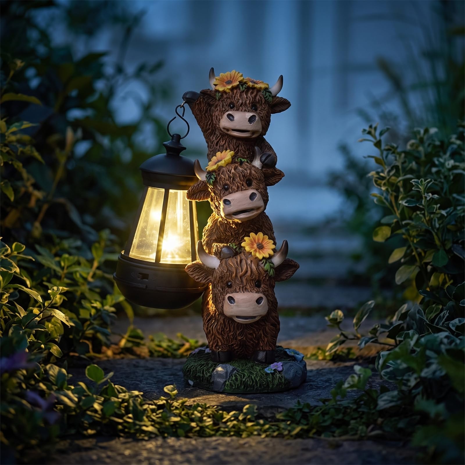 Statua di Mucca da Giardino Solare Mucca con Lanterna Rustica Scultura di Mucche per Amanti Degli Animali, Terrazzo