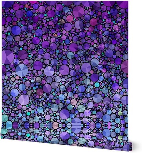 Spoonflower Papel tapiz autoadhesivo de 6 x 2 pies, diseño de círculos morados, negro, geométrico, abstracto, amor, extraíble, personalizable