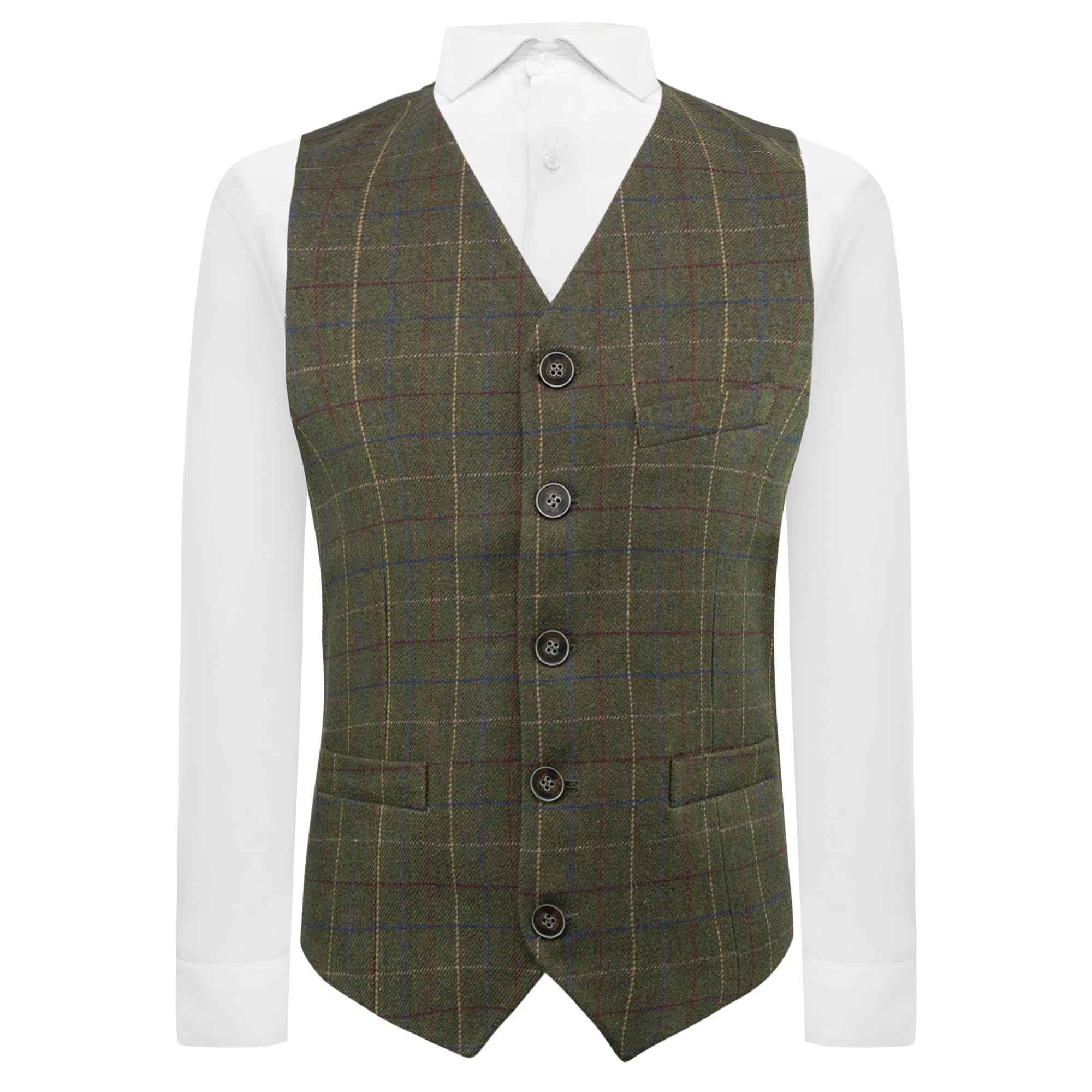 King & Priory Men's Green Heritage Check Regency Waistcoat, Tweed, Tailored Fit (3Xl - 48In Chest)