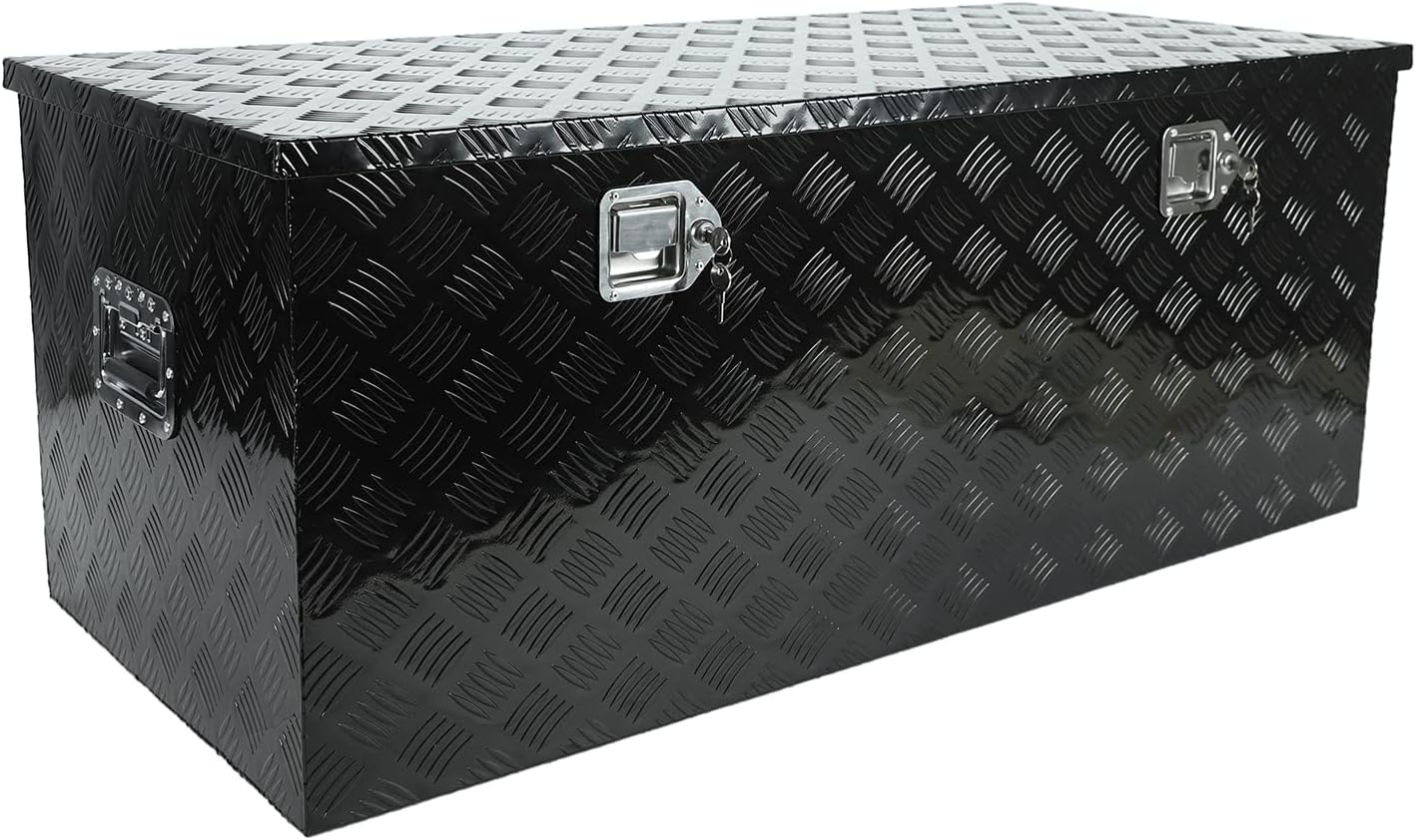 48"(L) x 19.5"(W) x 17.5"(H) Pickup Truck Bed Tool Box，Truck Tool Box for Bed of Truck,Aluminum Stripes Toolbox for Truck RV Tralier,Chrome Latch,Waterproof，Black Surface