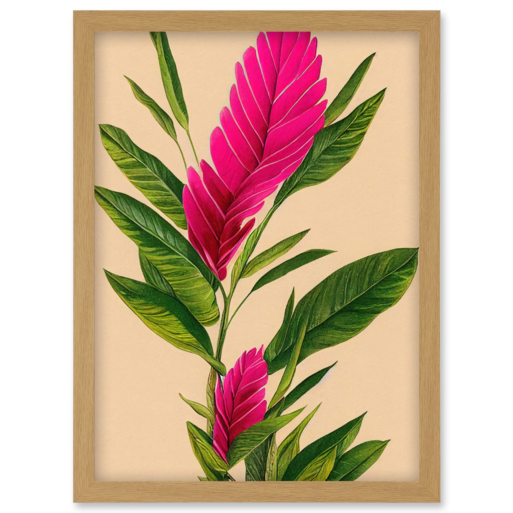 Wee Blue Coo Tropical Hawaiian Botanical Exotic Pink Floral illustration Artwork Framed Wall Art Print A4