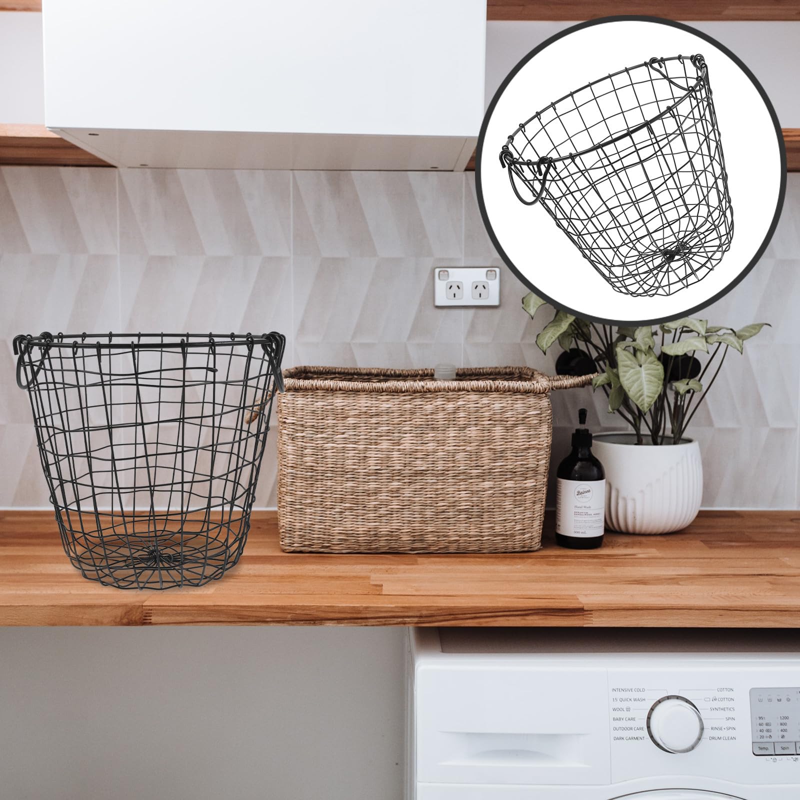 Eisen Aufbewahrungskorb Schwarz Vielseitiger Drahtkorb mit Vintage Design Leicht zu Tragen für Schreibtisch und Obstaufbewahrung