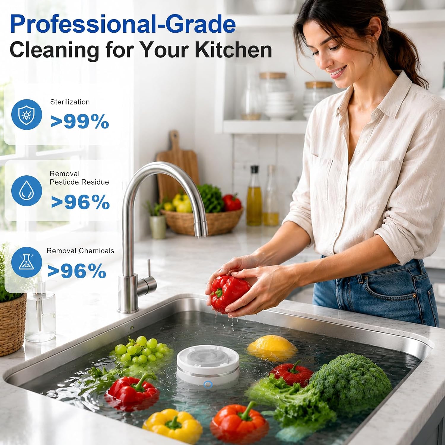 Fruit and Vegetable Washing Machine, Rechargeable Fruit and Vegetable Cleaner Device, Ti Electrolysis Fruit and Veggie Washer, Waterproof Food Purifier for Produce, Meat, Seafood