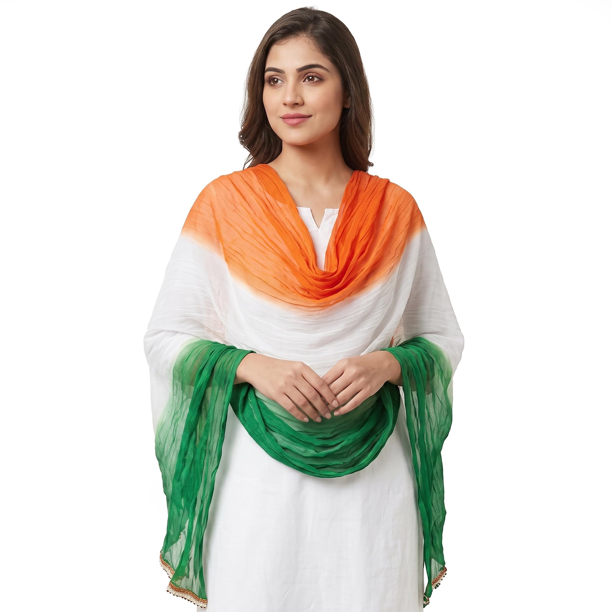 Shoppyvilla Women's Orange White and Green Colour Block Dupatta for Kurti, Suit and Ethnic Wear | Lightweight Fashion Stole-picture-23