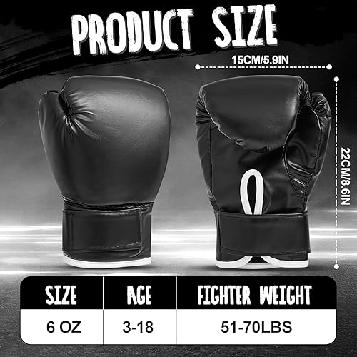 Miniatura 3 de 2 pares de guantes de boxeo para niños de 6 oz, guantes de boxeo para niños pequeños de 3-18 años Cuero PU juvenil para kickboxing, Muay Thai