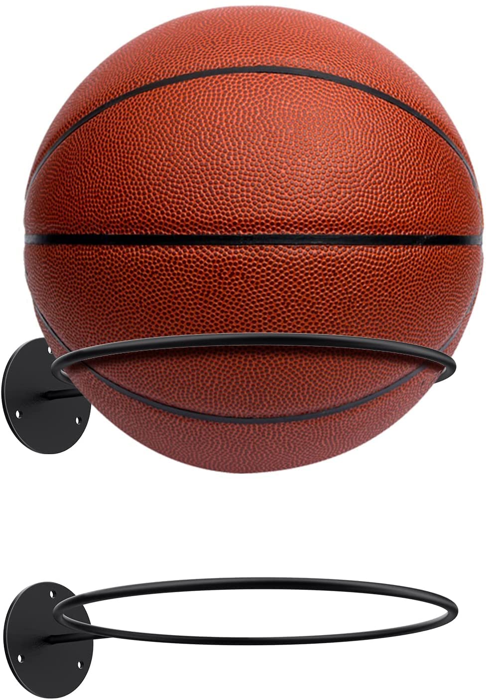 Grizef 2 Pack Ball Storage Rack Black Ball Holder Wall Mount Basketball Racks Football Display Rack for Soccer Volleyball Rugby Indoor Durable Gym Sport Ball Storage Holder