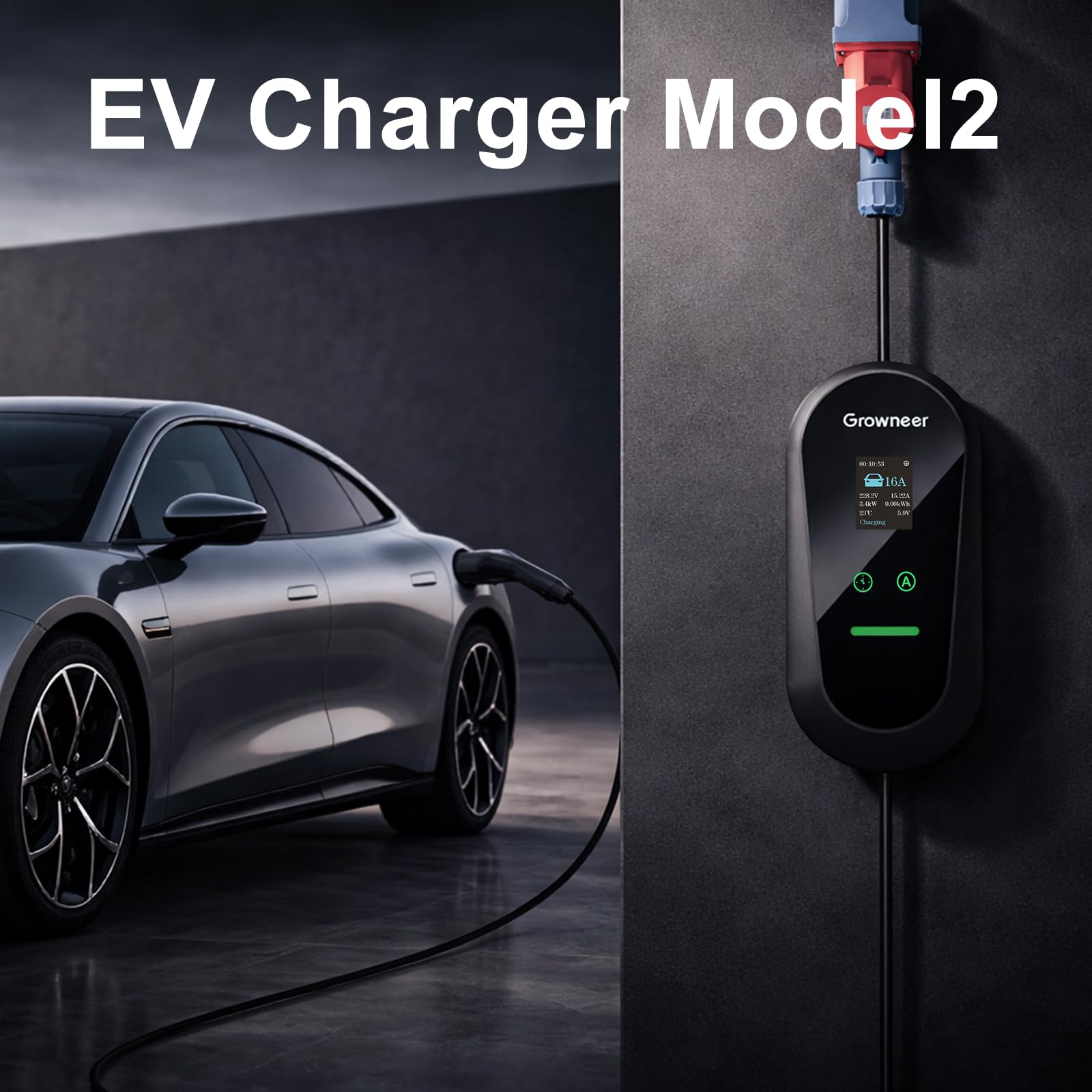 EV-Ladegerät, 3-poliger Stecker, 7 m (23 ft) Typ-2-Ladekabel, Wallbox 11 kW, [6/8/10/12/16 A] Ladekabel für Elektroautos, IP66, erweiterter Schutz, geeignet für Elektro- und Plug-in-Hybridfahrzeuge