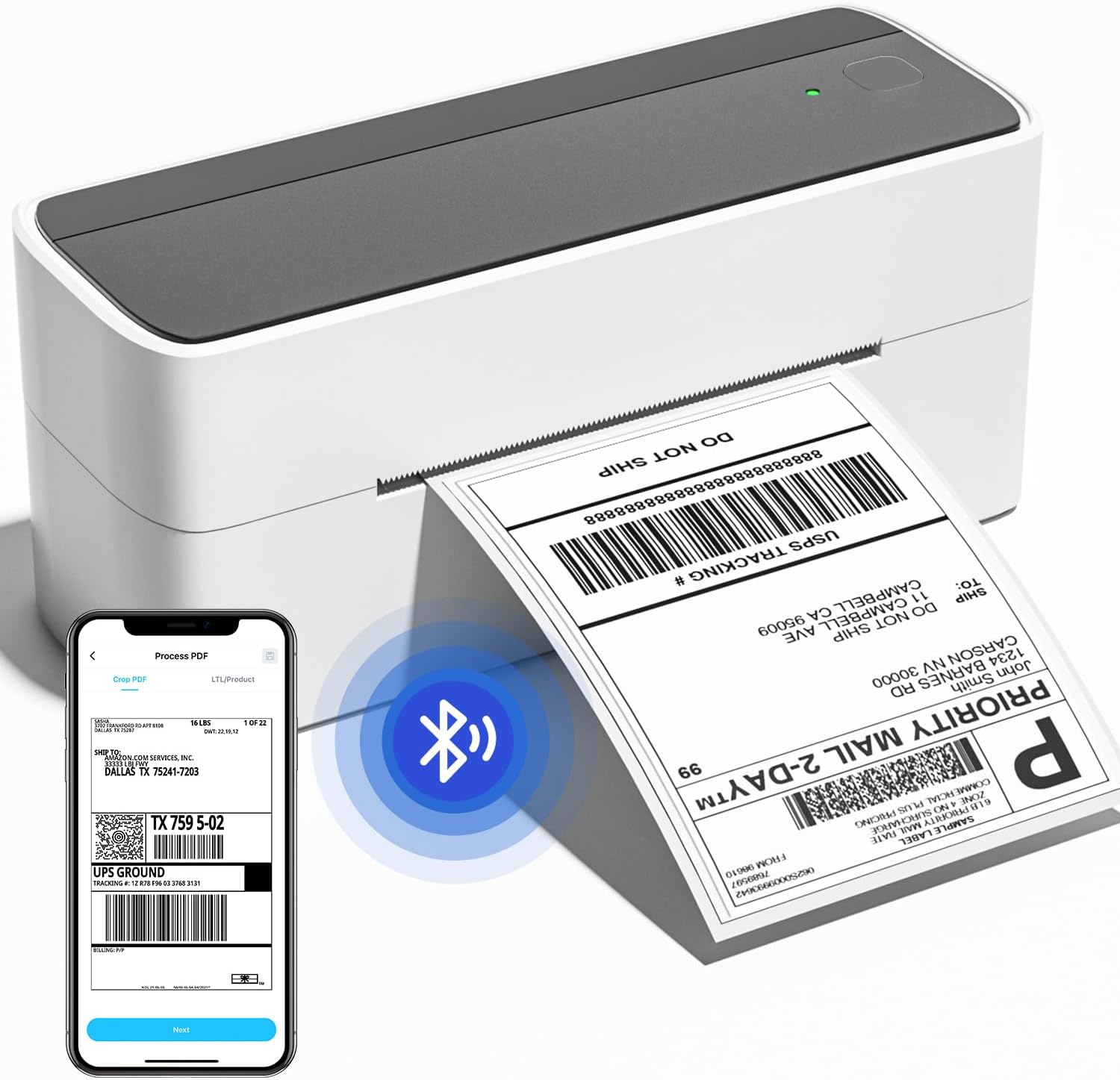 Memoqueen Bluetooth Shipping Thermal Label Printer 4X6 - Wireless Label Printer for Shipping Packages & Small Business, Compatible with Etsy, Shopify, Ebay, Amazon, FedEx, UPS, USPS, Black