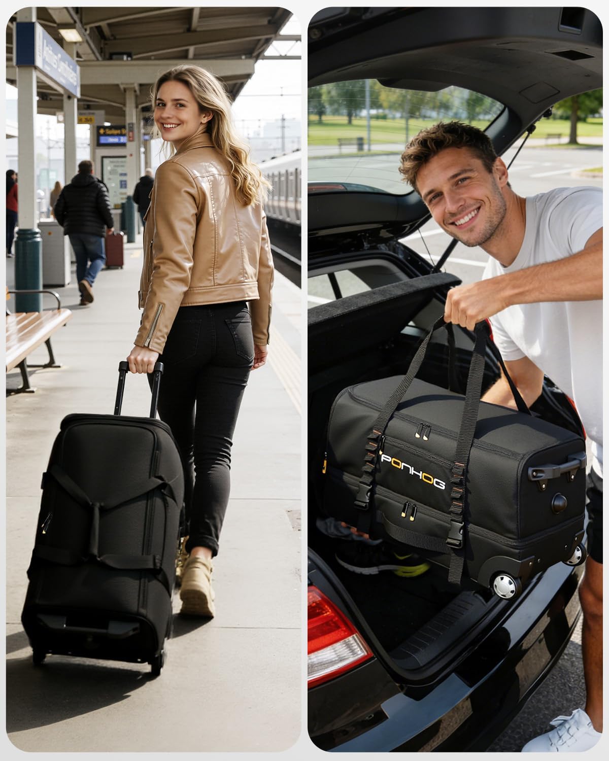 25 Inch Duffle Bag with Wheels and Handle for Men - Water Resistant Wheeled Duffle Bag for Weekend Travel & Overnight Trips, Black - Image 6