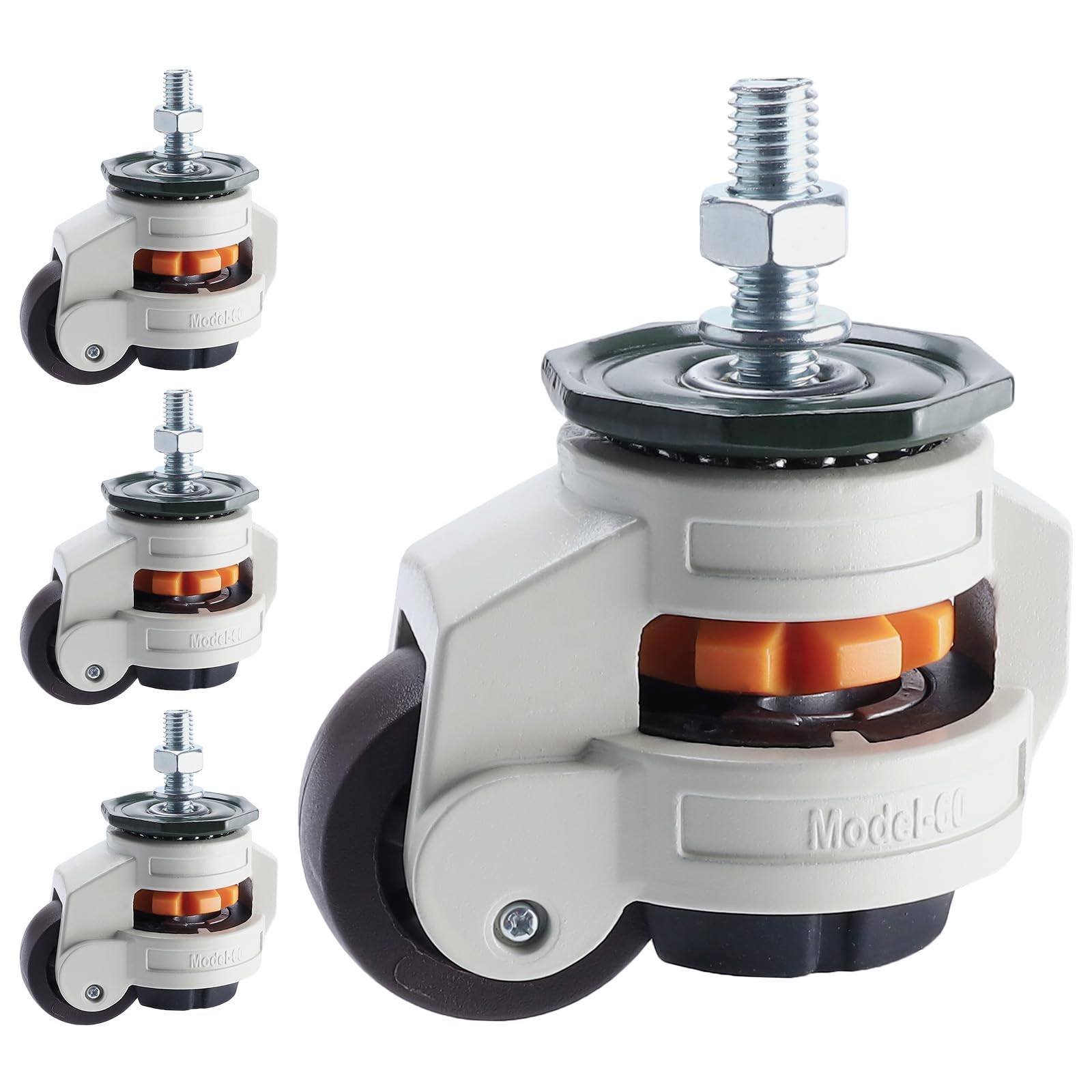 Homtone Set di 4 ruote girevoli per carichi pesanti, 50 mm, 1000 kg, per mobili industriali | Ruote per carichi pesanti a 360° per banco da lavoro e macchine, regolabili in altezza, robuste ruote per trasporto e esterni