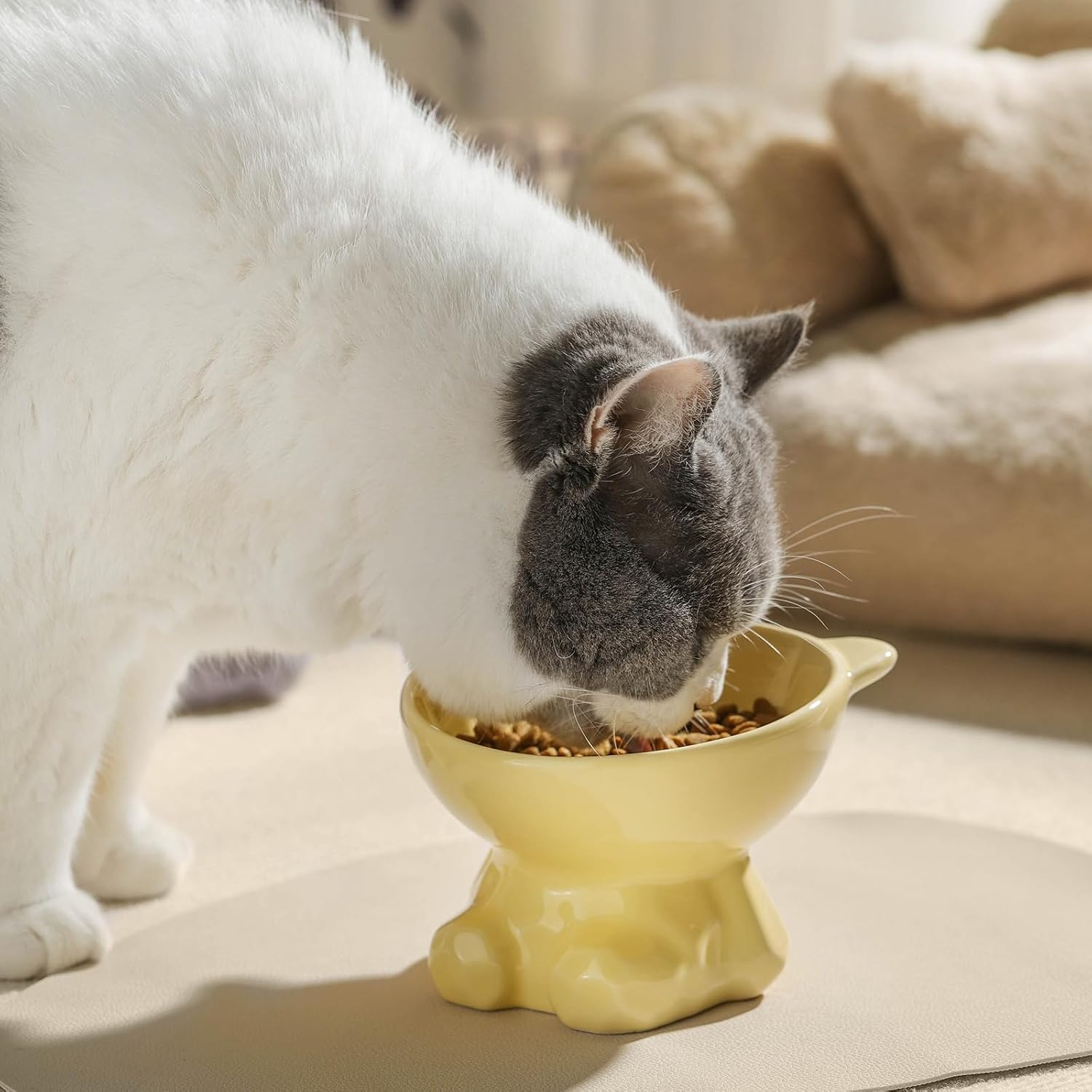 Cute Elevated Cat Bowls 1Pack Ceramic Raised for Indoor Cats and Small Dogs Food Bowls 3.54 Inch Height, reducing pet’s Neck Bending and Pressure(Black)