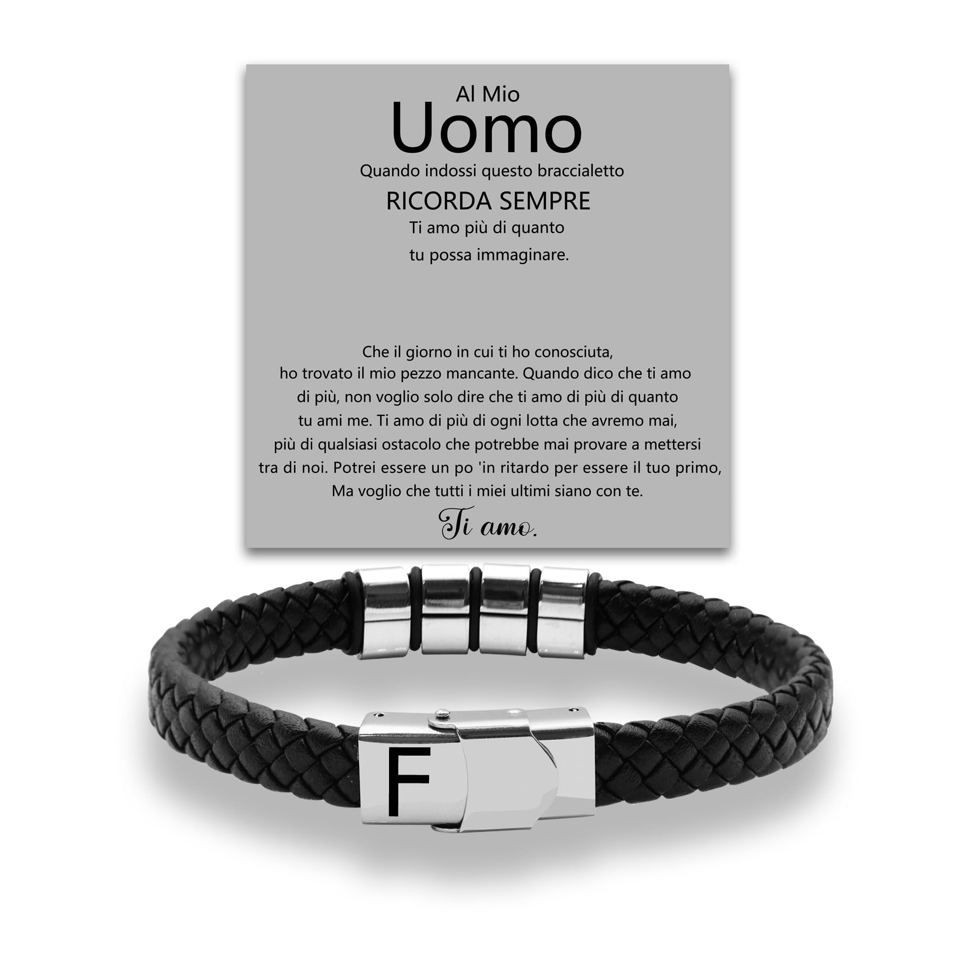 SAMINO Cuoio Nero 26 Bracciale Iniziale Per Il Mio Uomo Acciaio Inossidabile A-Z Lettera Charm Bracciale Intrecciato Per I Regali A Lui