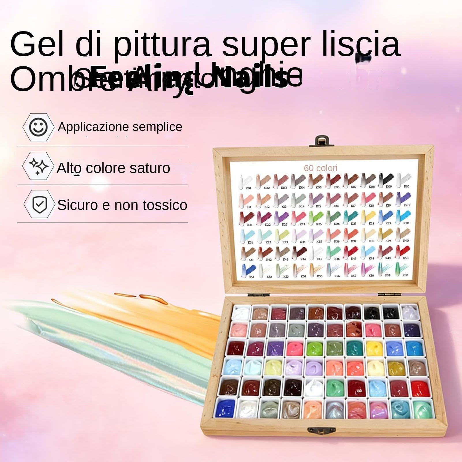 Pat Pat Gel, Kit Professionale Per La Pittura Delle Unghie Con Effetto Sfumato, Composto Da 60 Colori Altamente Pigmentati, Palette Fai-da-te Per Manicure Francese