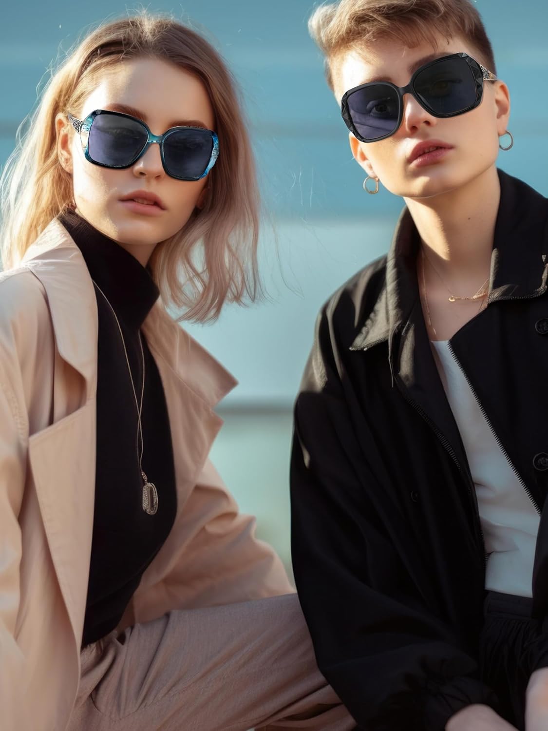 Frienda 3 Pieces Women Polarized Oversized Sunglasses Shiny Composite Frame Sunglasses Vintage Rhinestone Glasses - Image 6