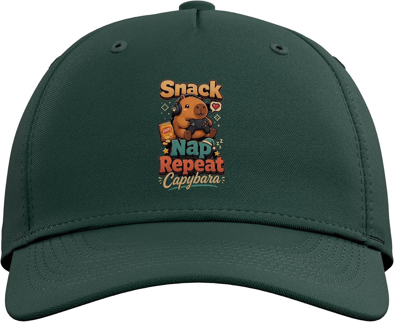 Snack Nap Repeat Capybara Gamer Lifestyle Adjustable Baseball Hat image 2