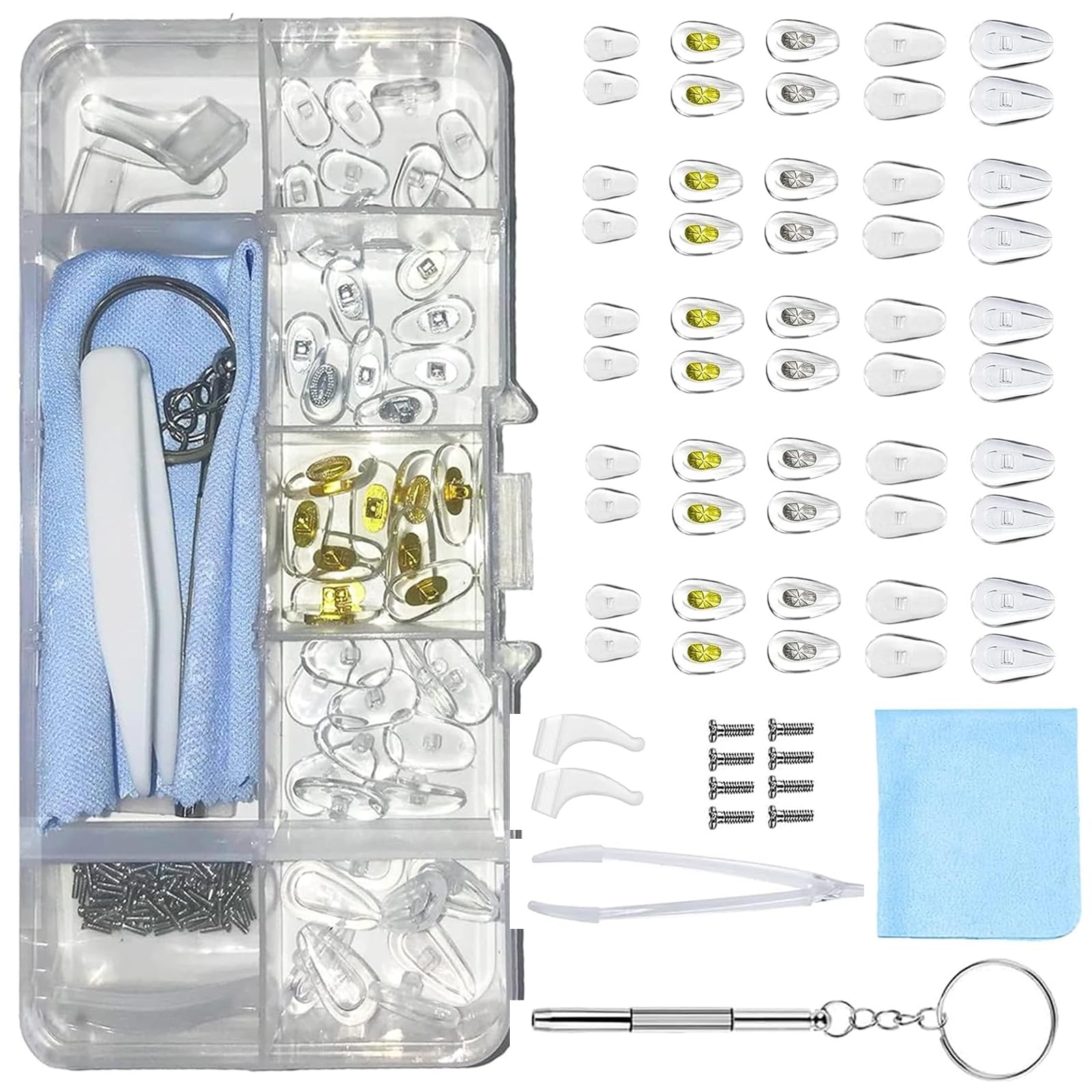 Xumann 50pcs Glasses Nose Pads Silicone, Stop Spectacle Slipping Down Nose, Soft Rubber Nose Grips for Eyeglass Stick on with Screws Screwdriver Tweezers Cleaning Cloth
