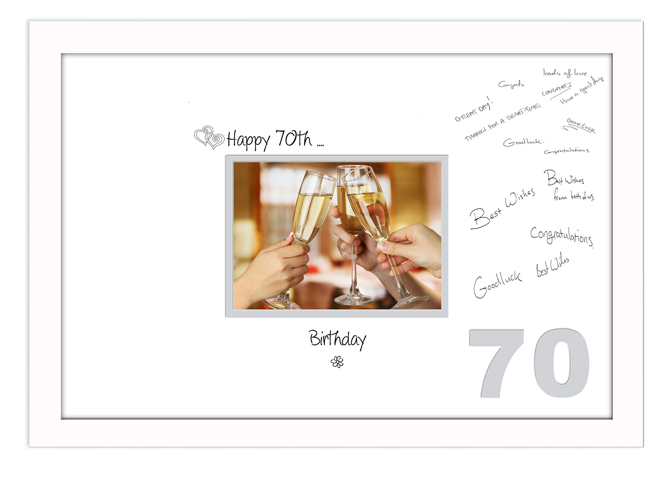 Photos In A Word White Finish Frame White Grey Inside 70Th Birthday Signing Guest Photo Frame Gift 7X5 Photo 684D (White Finish Frame White Grey Inside)